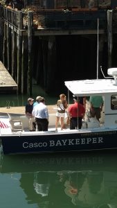 Casco Baykeeper Ivy Frignoca and Portland Water District Staff on Baykeeper Boat