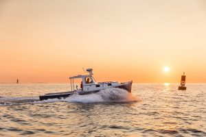 Casco Baykeeper boat on the water at dawn