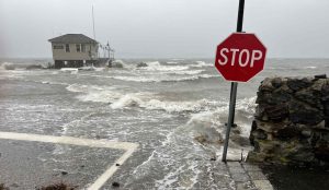Flooding at the Falmouth Town Landing during a storm surge