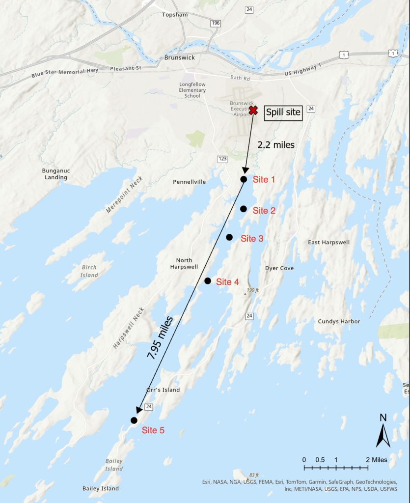 map of spill and monitoring sites