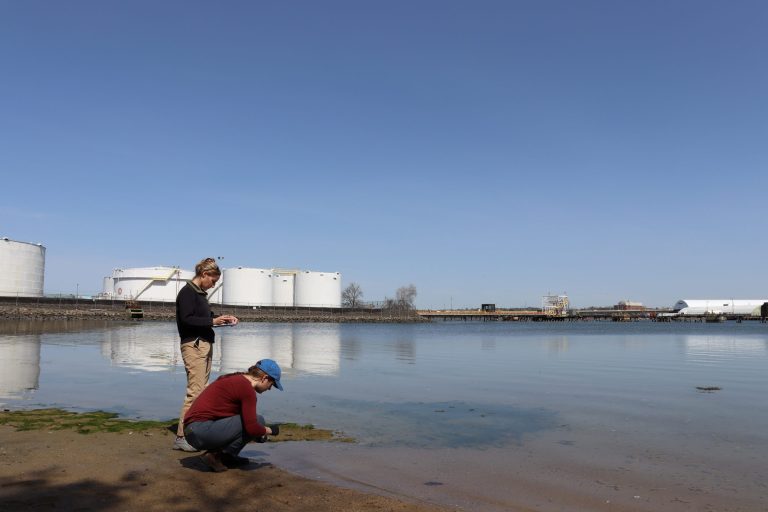 PFAS sampling on the Fore River beside the oil tank fields.